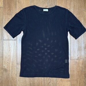 Dries Van Noten Navy Blue Knit Mesh Short Sleeve Top Sz XS